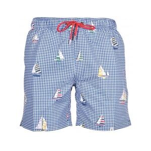 Franks Embossed Sailboats Seersucker Swim Shorts, Navy BNWOT